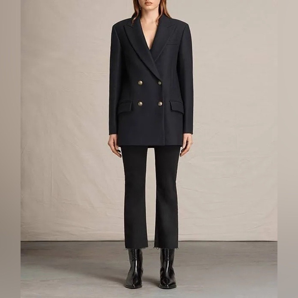 All Saints Black Wool Double Breasted Blazer